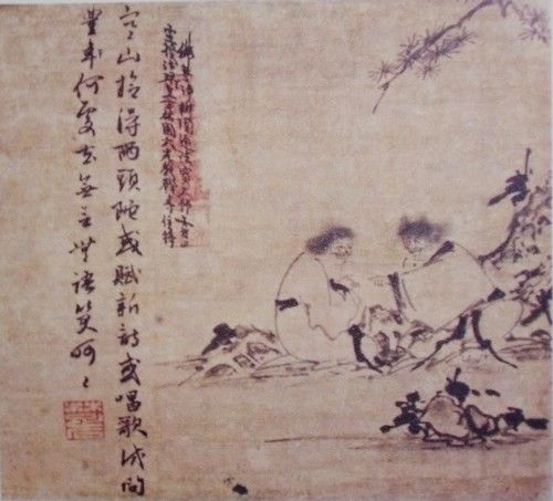 元《寒山拾得图》因陀罗绘制，日本东京国立博物馆藏