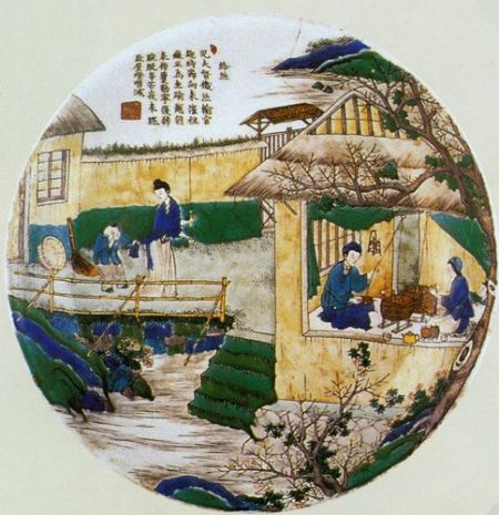 清康熙五彩耕织图盘  法国吉美美术馆藏