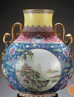 珐琅彩开光山水如意万代尊(民国)
