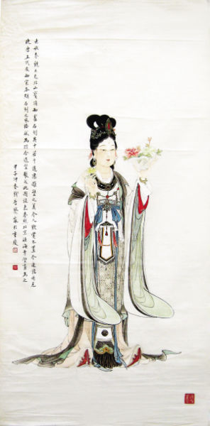 蔡岚画作《天女散花》。