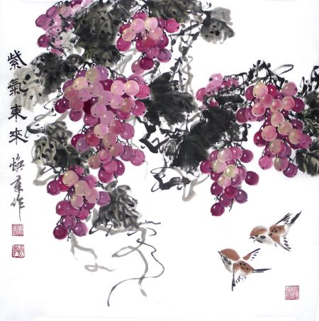 徐焕章葡萄《紫气东来》国画作品（可定） （图片来源：博宝宝珍商城）