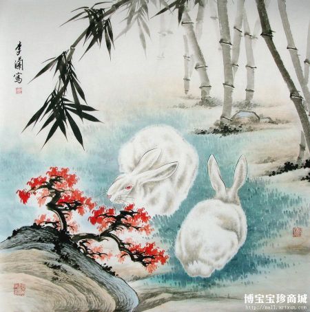 李澜 双玉图斗方 （图片来源：博宝宝珍商城）