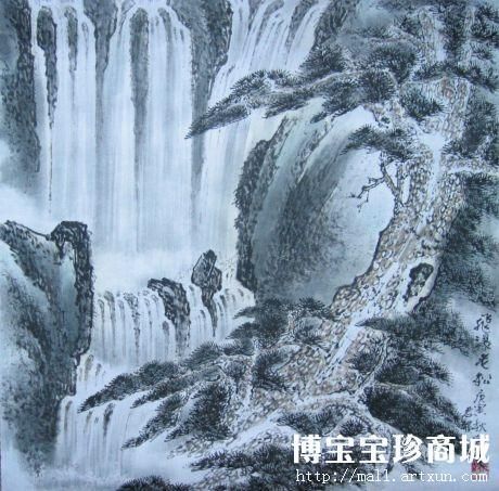 杨君朴 飞瀑老松（图片来源：博宝宝珍商城）