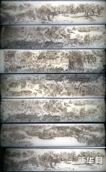 郭月明创作的《清明上河图》微雕作品（拼版照片）
