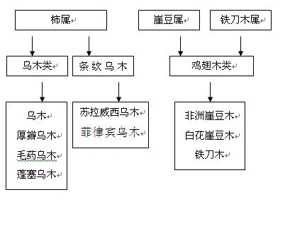 国标红木5属8类33种材分类图