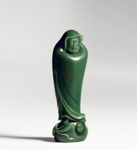 　LOT11439 中国玉石雕刻大师杨文双作品 青玉一苇渡江摆件