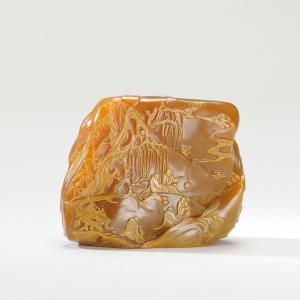 田黄石薄意随形章 重190g 