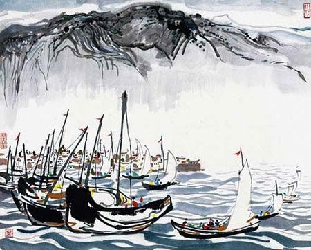吴冠中画作《苍山洱海图》。