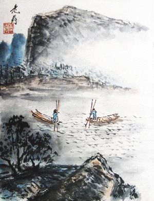 海派书画大家唐云作品《湖山渔乐图》。