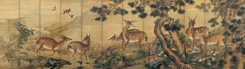 沈铨《松溪群鹿图》。