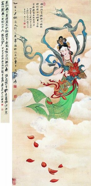 张大千《天女散花》。