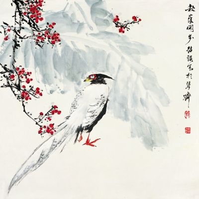 芭蕉白鹇(国画)，67厘米×67厘米  刘继瑛