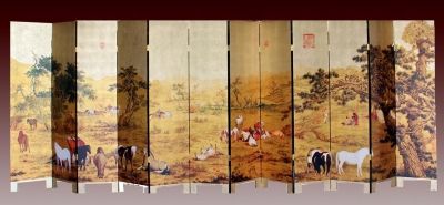 新型漆画《百骏图》屏风