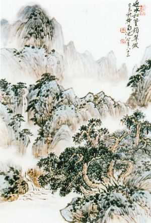 施南池山水画《近水松篁锁翠微》