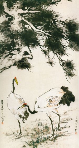 王雪涛 董寿平合作 松龄鹤寿 93X176cm