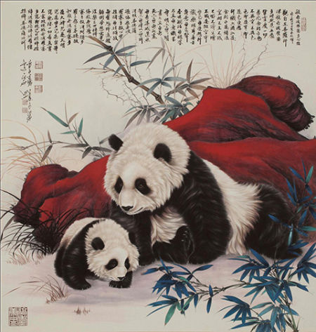 作品：《团团圆圆》 作者：田七 类别：中国画尺寸：97cmX97cm