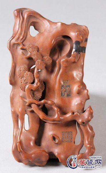 清黄杨木雕仿古松树小摆件