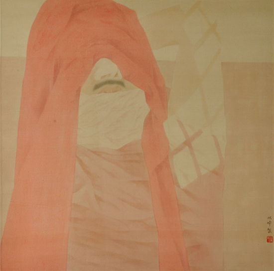 徐旭峰 屋顶上的梦游者48×48cm 绢本工笔