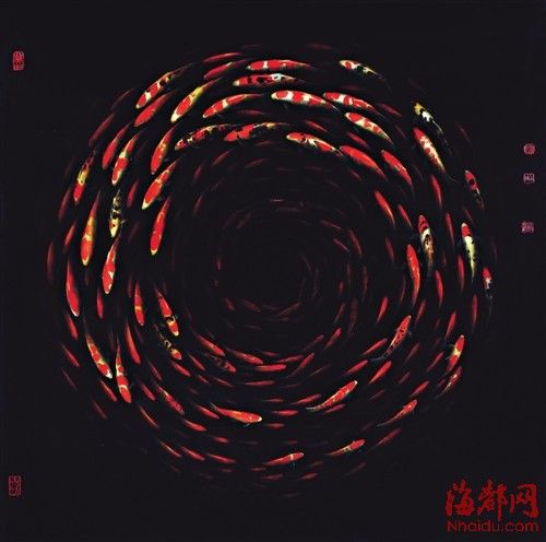 郑益坤作　漆画《团圆之乐》