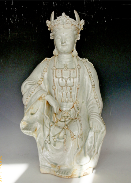 元清白釉坐观音?高67公分?同庆堂珍藏