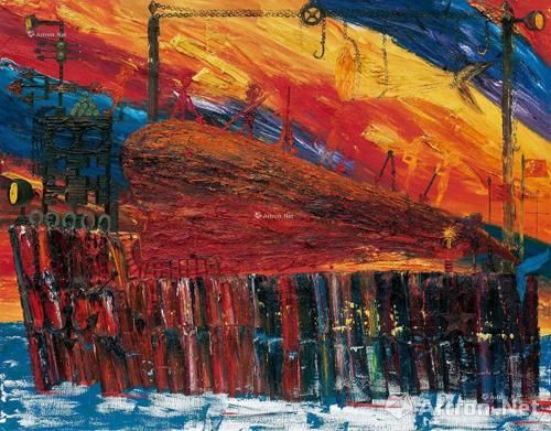欧阳春《捕鲸船(二)》(2006)，布面油画