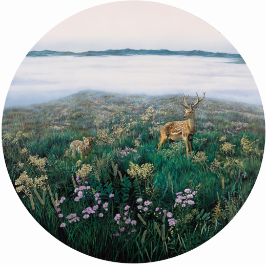 虎与鹿，布面丙烯，直径250cm，2012