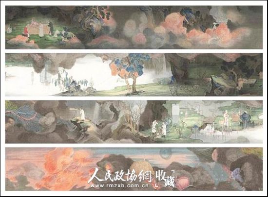 郝量《云记》手卷重彩绢本2012-2013年作