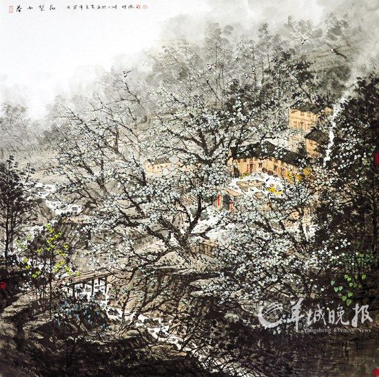 胡明德作品《春雨梨花》