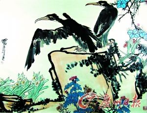 潘天寿的指画《鱼鹰》