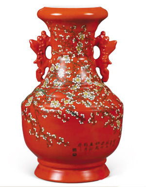 白梅 粉彩瓷瓶 张松茂