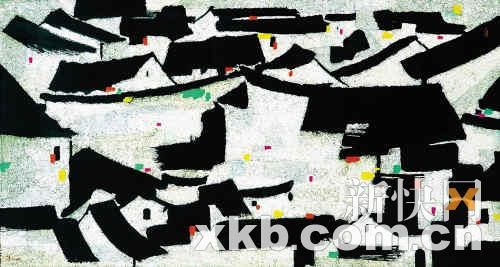 吴冠中《屋宇》（漆画）