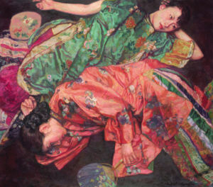 陈逸飞油画《执扇双美》