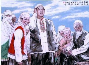 《民族之光》系列作品描绘出回族、景颇族等56个民族的生活场景。