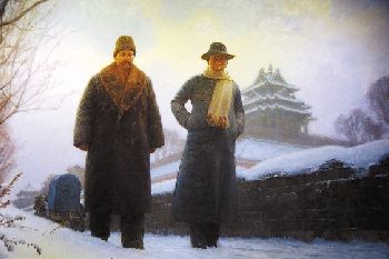 油画：李大钊和陈独秀在北京相会。 通讯员 冯丁 摄