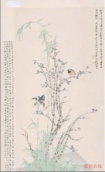 糜耕云《翠竹幽禽图》