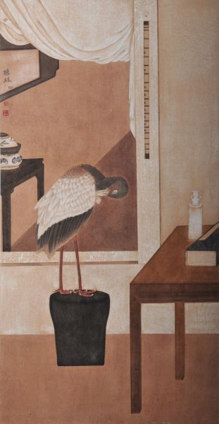 参展作品《后宫往事之一》，纸本设色