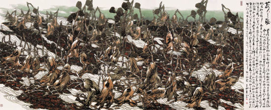 荷之殇 纸本设色 222×543厘米 2008年作。