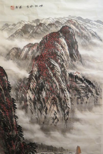 蔡?《峡江秋色图》，纸本设色，83.5X51厘米。