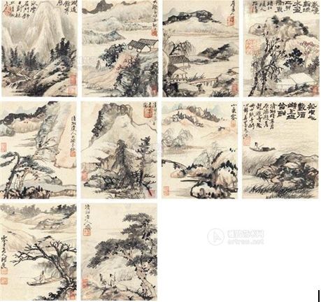 石涛《山水十开册》27×21cm×10约0.5 平尺(每幅)