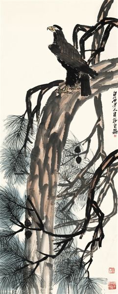 齐白石作品《松鹰图》。