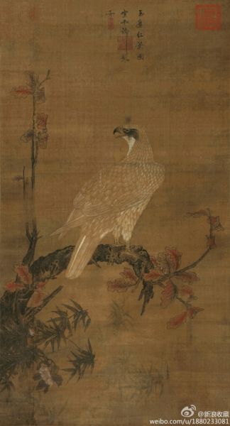 宋徽宗《玉鹰红叶图》