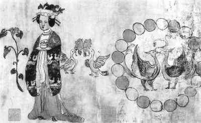 五代绢本仕女凤凰图
