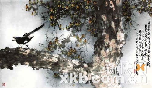 岭南画派第二代传人赵少昂-松雀图73×124.5cm约8.2平方尺，拍出本次拍卖会上所有岭南画派作品中的最高落槌价150万元。