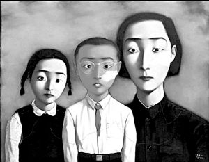 在刚刚结束的香港苏富比春拍上，张晓刚创作于1995年的《血缘：大家庭》以5666万港元高价成交。（资料图片）