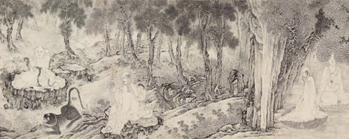 明 丁云鹏《白描大阿罗汉图》水墨纸本手卷 31×379厘米