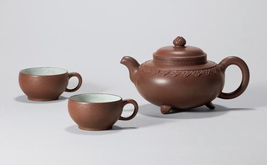 当代 顾景舟（1915-1996）云肩如意三头茶具