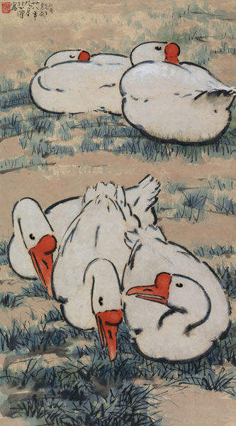 徐悲鸿《群鹅》(局部)