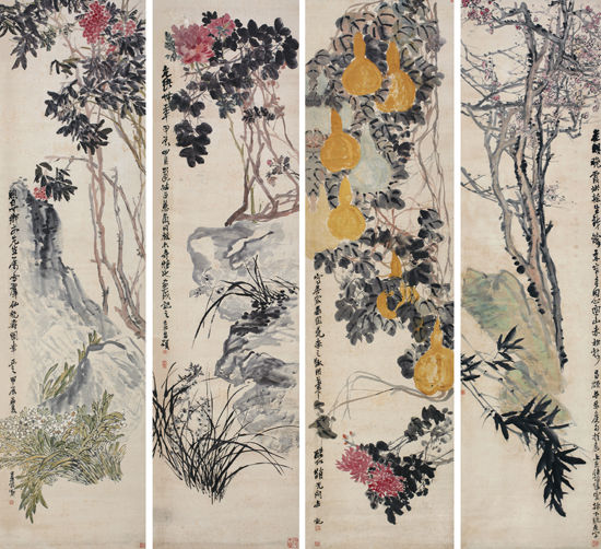 花卉四条屏
