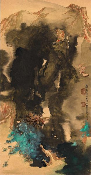 张大千《泼彩山水》