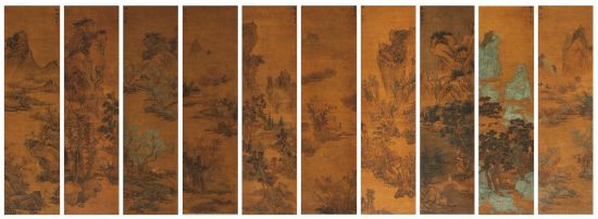 蓝瑛 西湖十景屏 设色绢本立轴 167.5×44.5cm×10